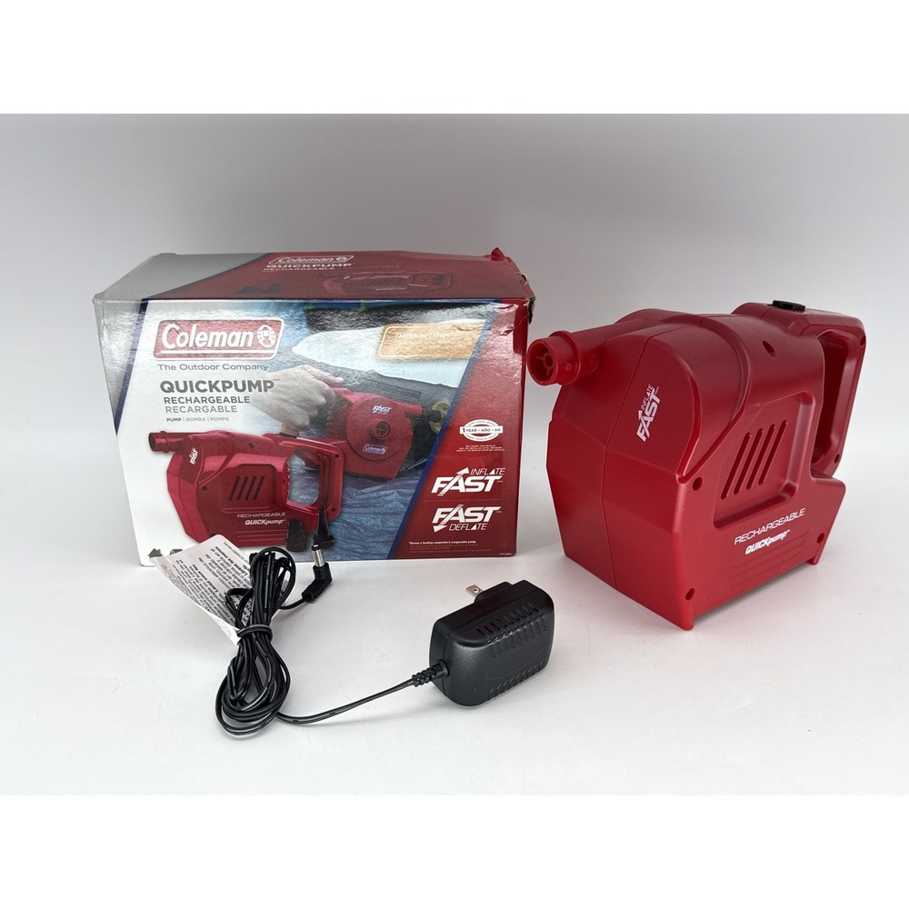 Coleman QuickPump Rechargeable Air Pump Red Plastic Fast Inflate Deflate Women